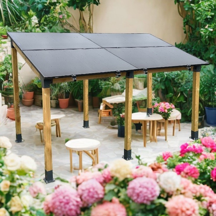 pergola solaire avec batterie et 4 panneaux solaires